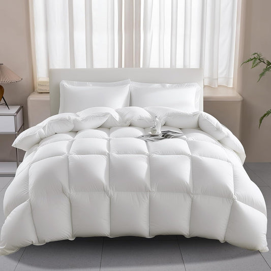 Wellos Goose Feathers Down Comforter - All Season White Duvet Insert