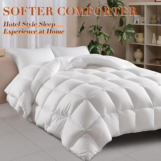 Wellos Goose Feathers Down Comforter - All Season White Duvet Insert